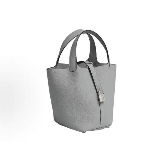 HERMES Picotin Lock 18 Silver Buckle Basket Bucket Bag Handbag 18 Women P0 Gris Pantin Puppet Grey